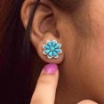 thumbnail image 1 of Pendientes de tuerca de turquesa retro bohemio para mujer, pendientes de plata antigua con diamantes de flores de nieve, joyería Wmkox8yi sjalhkljlk299, 1 of 3