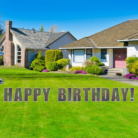 Happy Birthday Holographic Sparkle Print Large Lawn Letters with Stakes - Birthday Decorations â€ Yard Signs with Stakes Spell HAPPY BIRTHDAY!