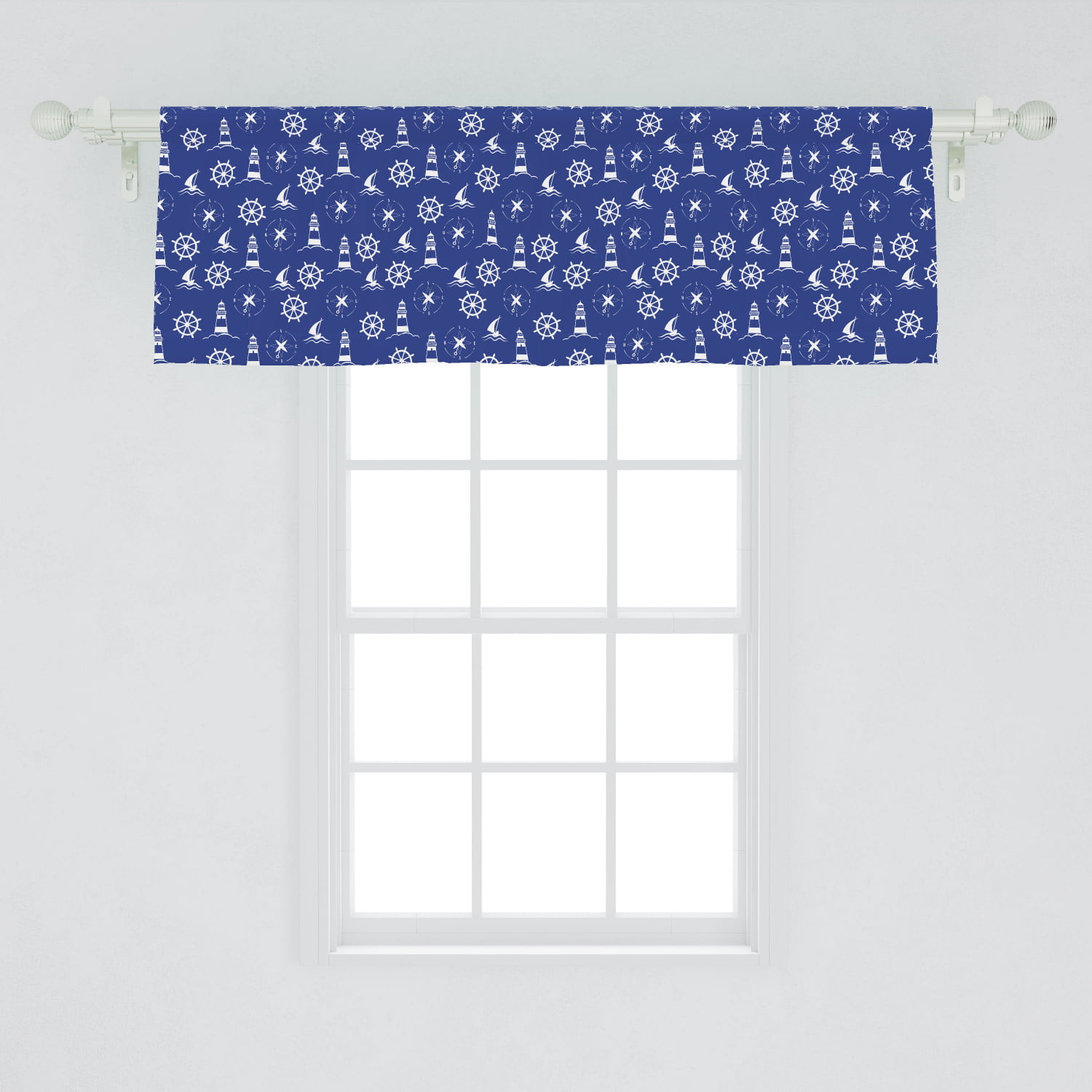 Lighthouse Window Valance, Marine Silhouettes Compass Ships and ...