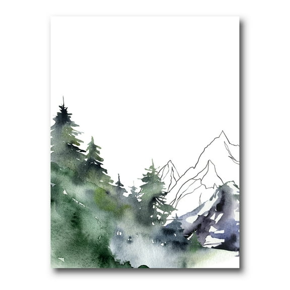 Designart ' Trees With Winter Dark Blue Mountain Landscape III ' Modern Canvas Wall Art Print