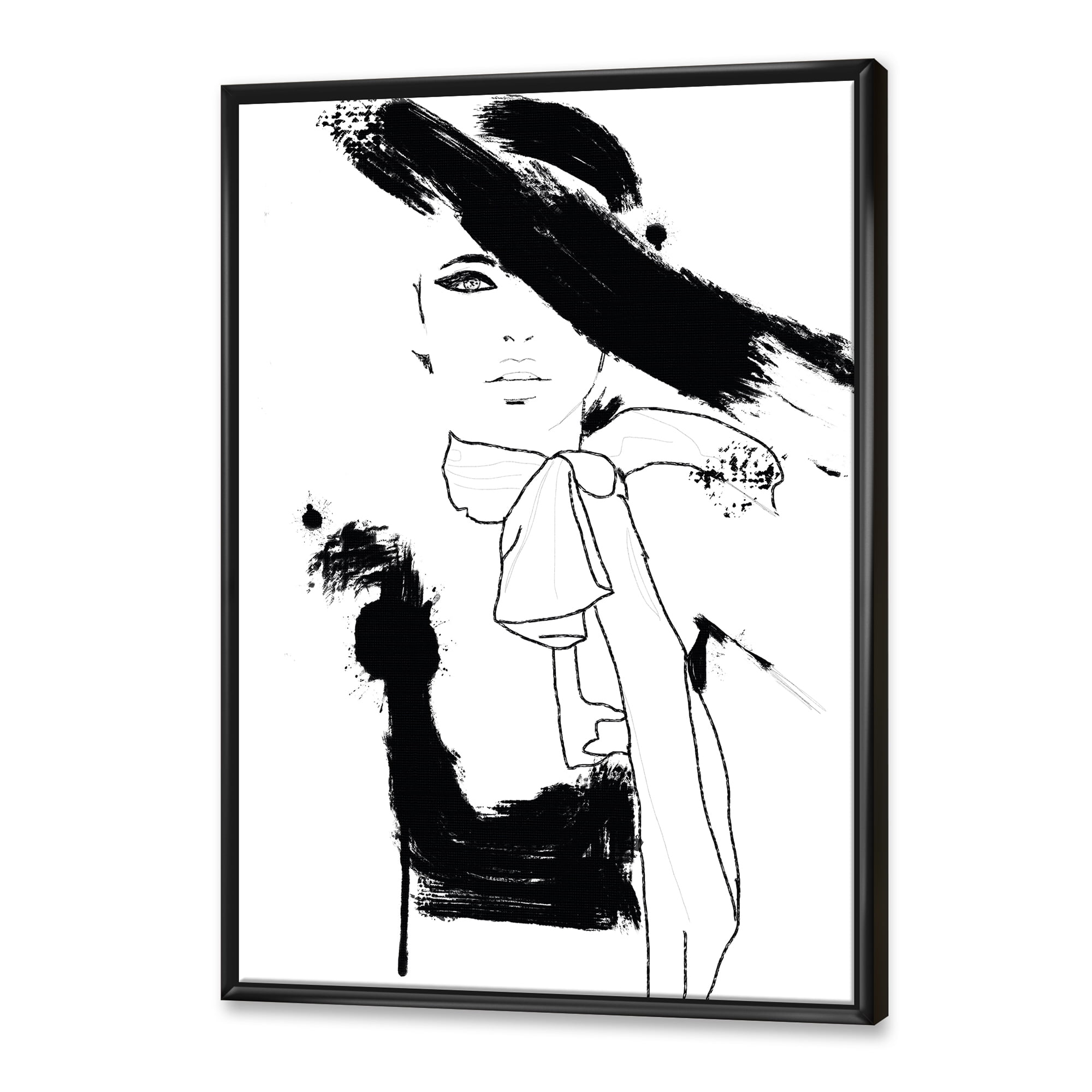 Designart 'Beautiful Black and White Model Haute Couture Fashion Woman II' Modern Framed Canvas Wall Art Print