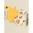 thumbnail image 6 of Suealasg Baby Girls Outfit 3 6 12 18 Months Infant Girls Short Sleeve Sleeveless Letter Print Romper + Frill Trim Flower Print Shorts + Headband Set 0-18M 3Pcs Newborn Girl Summer Clothes, 6 of 9