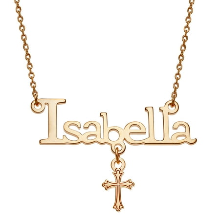 - Personalized Women's Sterling Silver or Gold over Silver Name With Cross Charm Necklace, 18+2