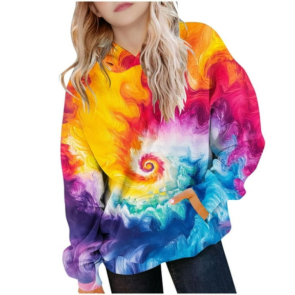 Girls Tie Dye Hoodies Oversized Kids Sweatshirts Loose Casual Fleece Hoodie Long Sleeve Shirts with Pockets Fashion Sweat Tops Baggy Fall Winter Sweatshirt Gym Streetwear