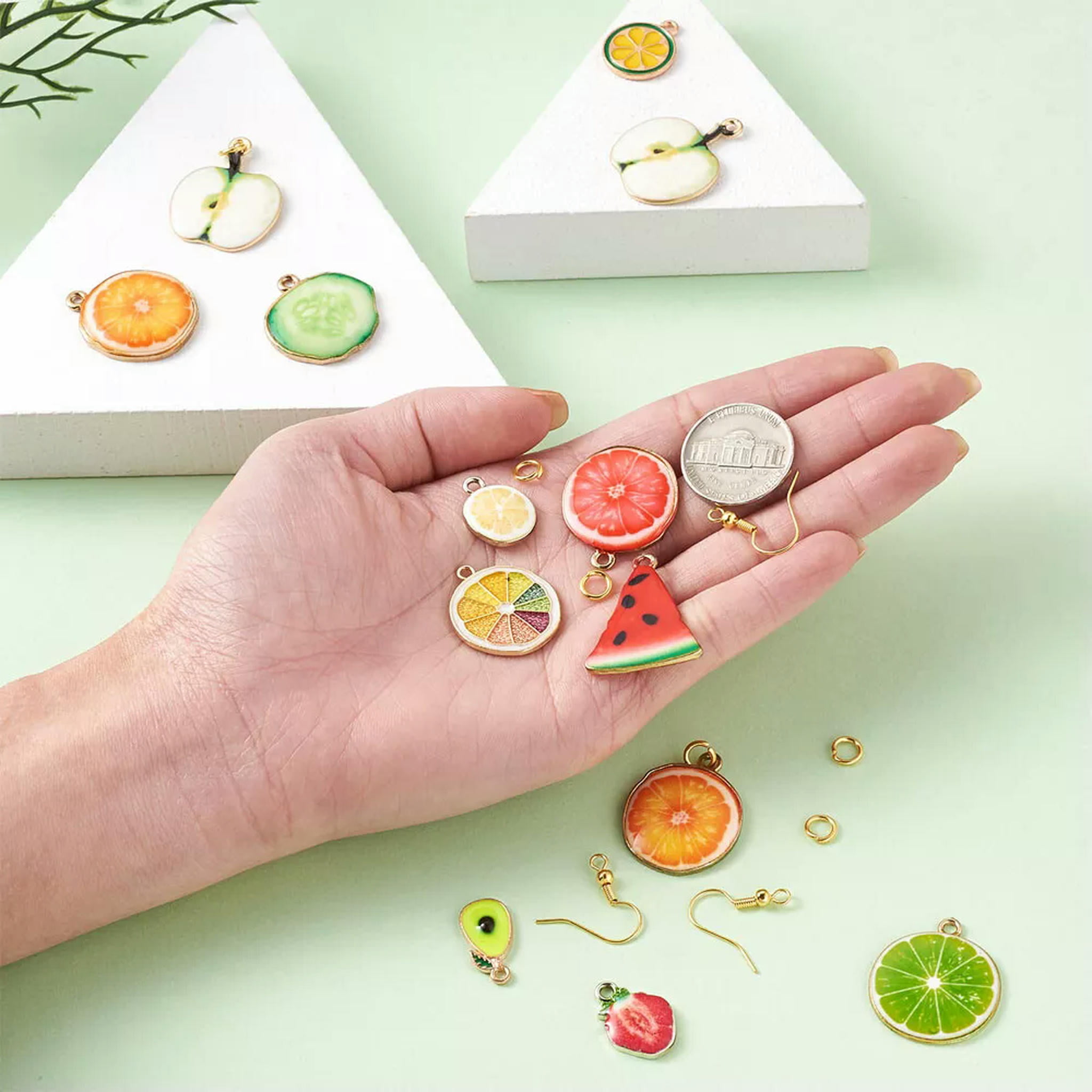 EOEMY 1 Set Diy Fruit Dangle Earrings Making With Pendants &Earring Hooks &Jump Rings