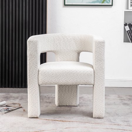 28" W Modern Boucle Accent Chair, Mid Century Upholstered Square Armchair, No Assembly Single Sofa Side Chair for Living Room Lounge Bedroom (Cream)