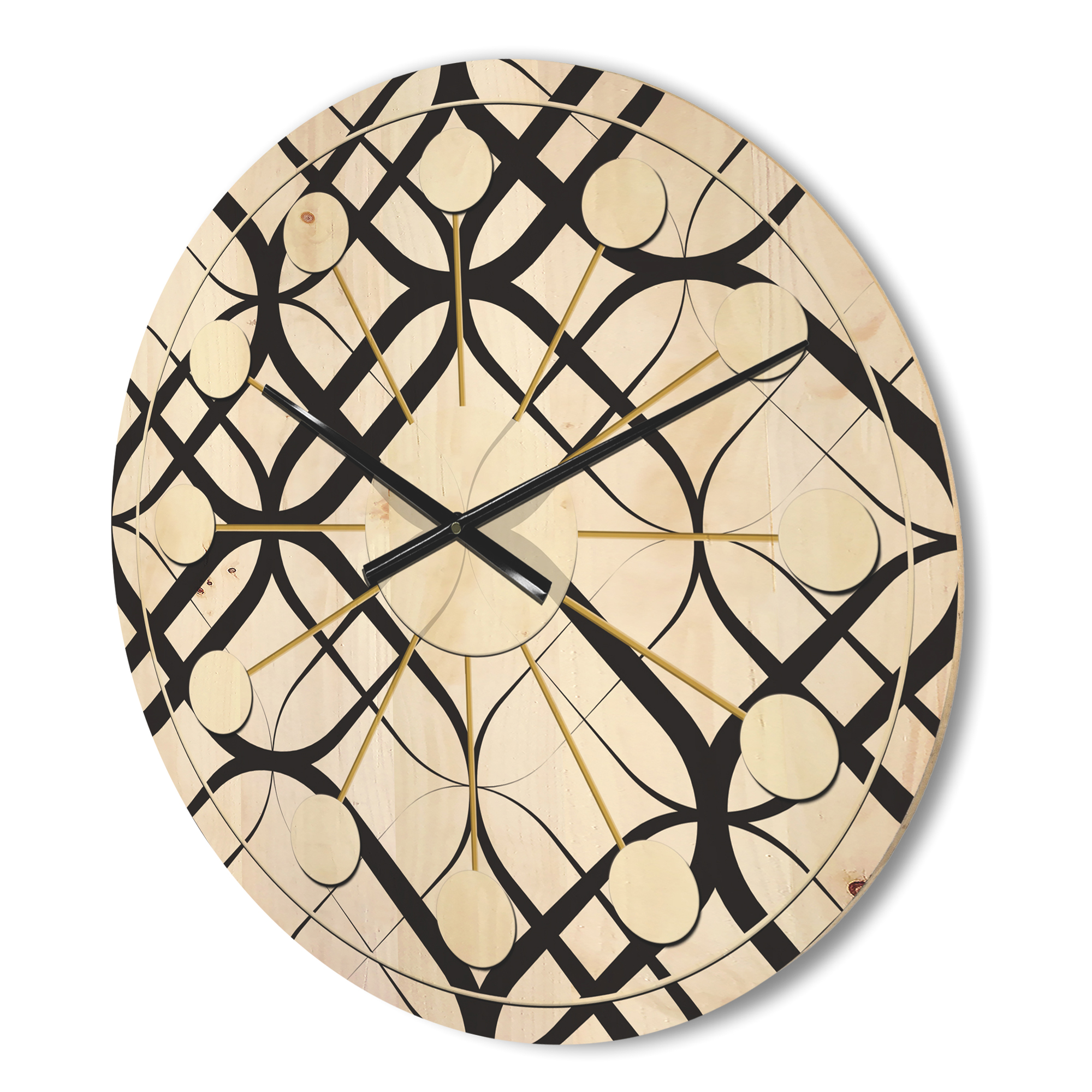 Designart 'Black and White Geometric Pattern III' Mid-Century Modern Wood Wall Clock