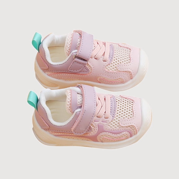 Gyujnb Kids Mesh Sneakers with Hook and Loop Flat Heel Closed Toe Soft Sole Breathable Casual Walking Shoes (Girls, Boys),9-12 Months