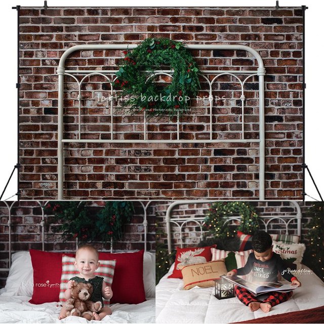 Fondos de cabecero de Corona de Navidad, accesorios de fotografía para niños y adultos, decoraciones para sesión fotográfica de bebé, pared de ladrillo de Navidad, fondo de cama