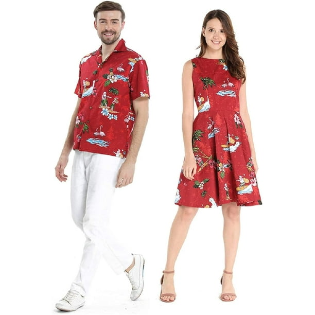 Couple Matching Hawaiian Luau Cruise Outfit Shirt Vintage Dress