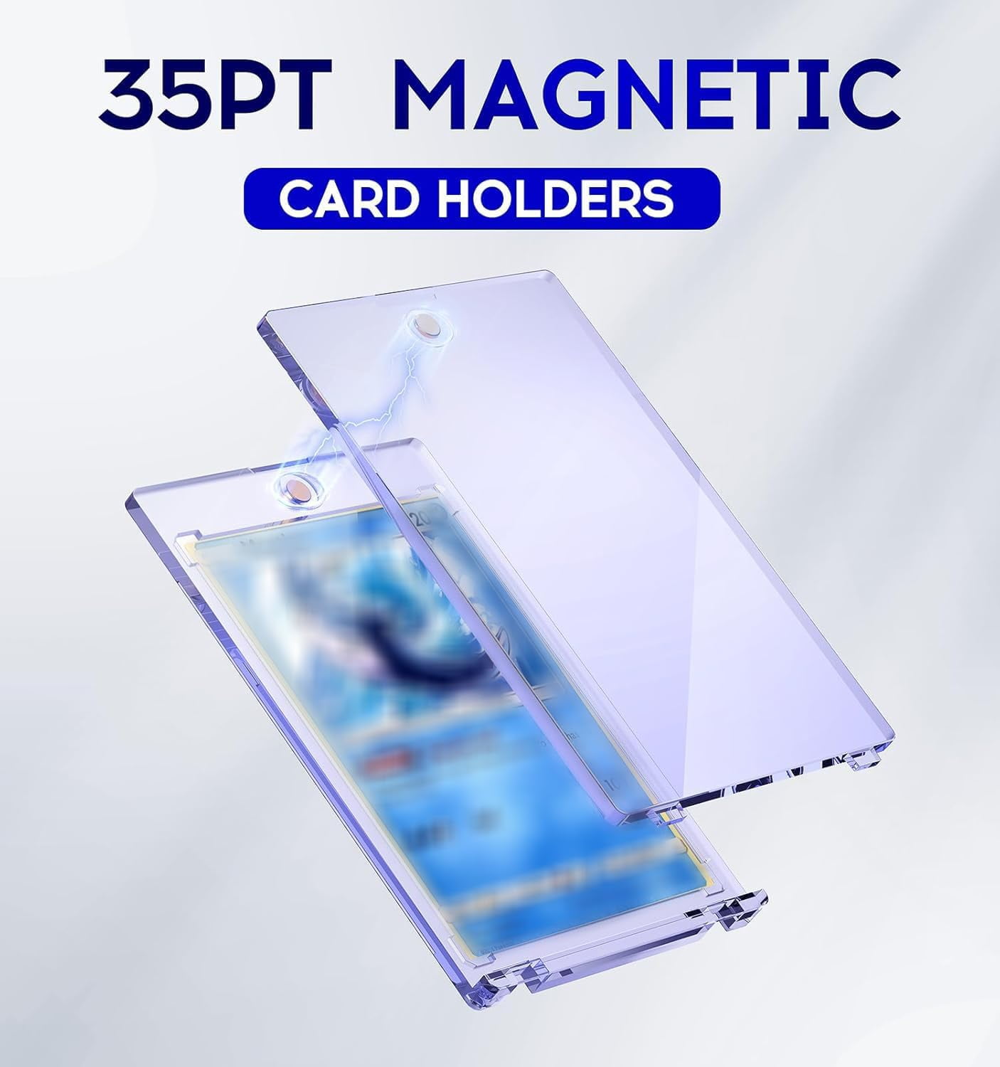 25 Pack 35pt Magnetic Card Holders with 5 Stands, Fits Standard 2.5 x 3.5 inch Cards