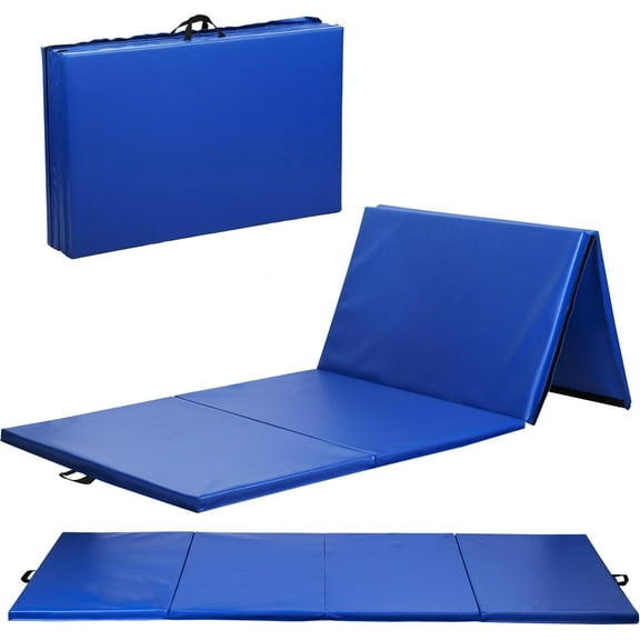 PayLessHere 4'x8' Blue Gymnastics Mat - Foldable PU Leather Tumbling Mat w/Handles for Home/Yoga