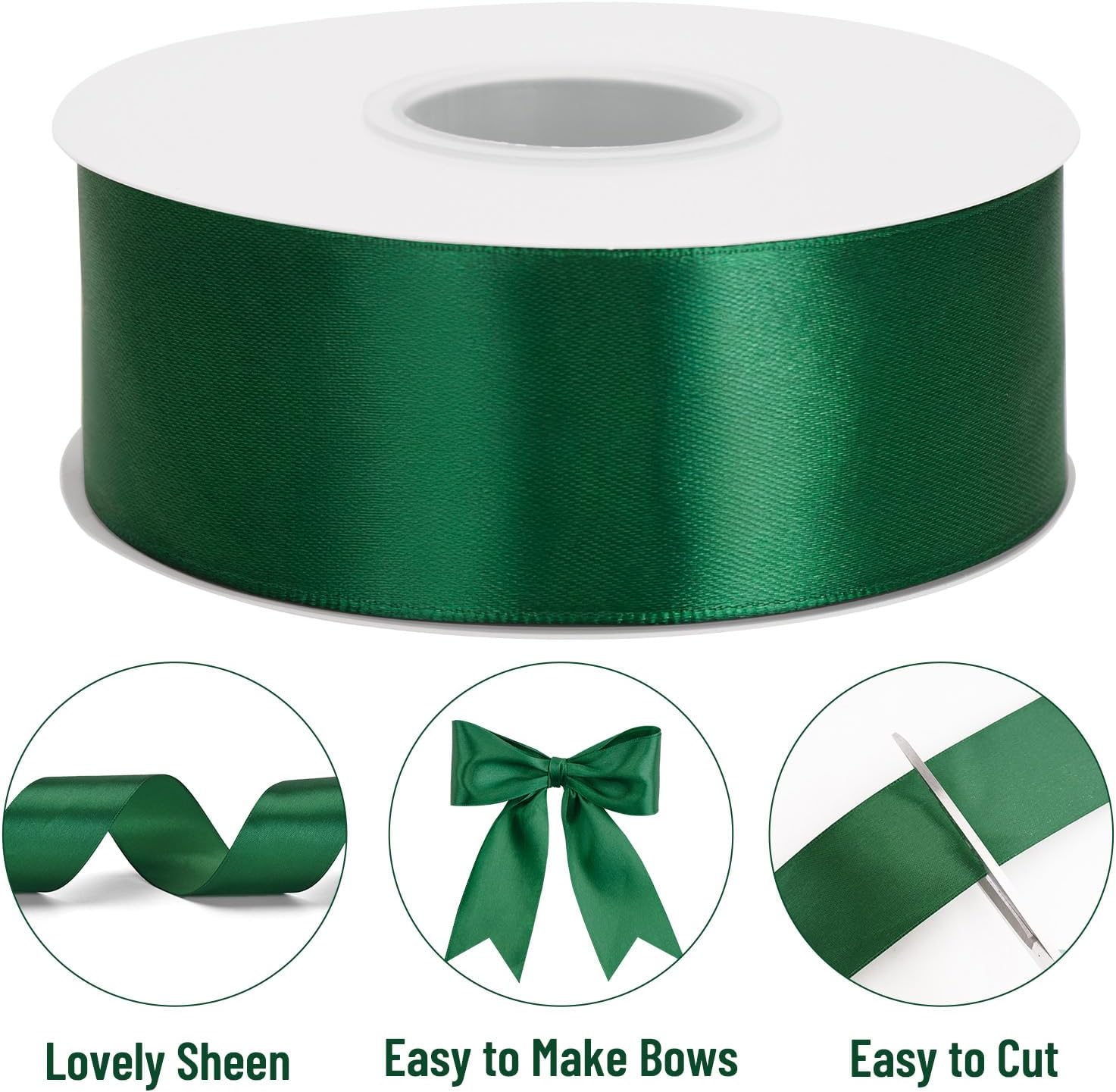 Forest Green Satin Ribbon – 1 1/2'' x 100 Yards Polyester Dark Green Ribbon for Trees Gift Wrapping, Wedding, Party Decoration, DIY Crafts, Floral Bouquets and Wreath Bows