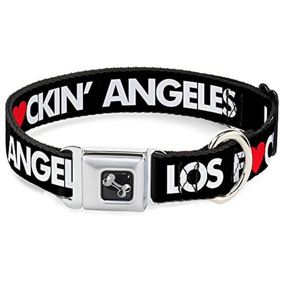 buckle-down 15-26" los fckin' angeles heart black white red dog collar bone