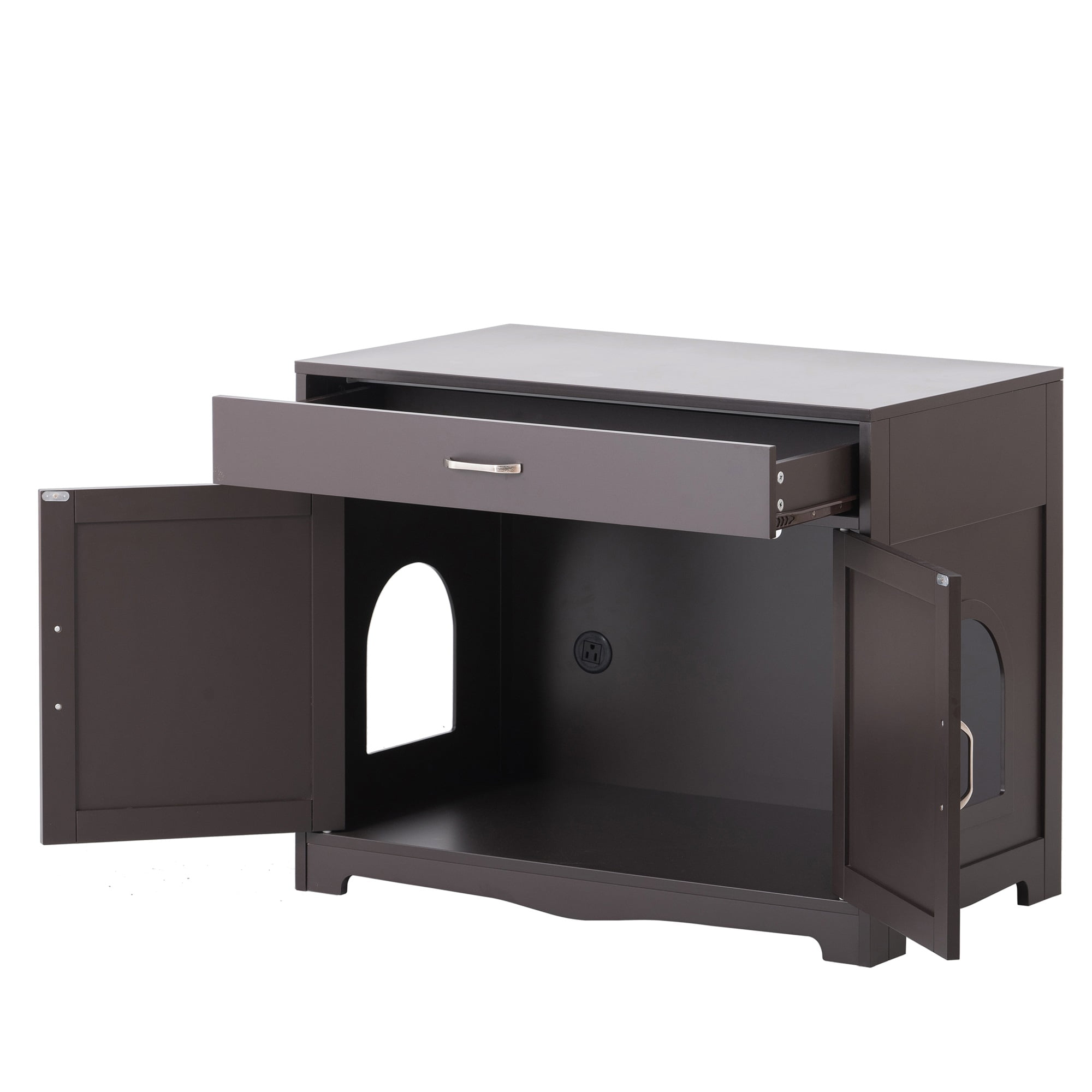 Pefilos 31" Cat Litter Box Enclosure, Hidden Cat Washroom Furniture with Divider, Large Wooden Pet House, Enough for Most of Orange Cat and Litter Box, Brown Pefilos 31" Cat Litter Box Enclosure, Hidden Cat Washroom Furniture with Divider, Large Wooden Pet House, Enough for Most of Orange Cat and Litter Box, Brown