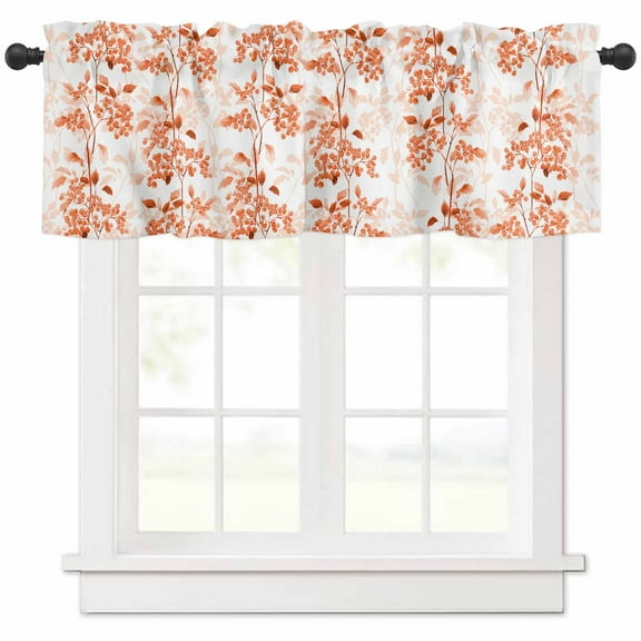 Hokiten Rod Pocket Curtain Valance, Burnt Orange Botanical Farmhouse Window Valance for Living Room, Bedroom, Kitchen Vintage Nature Flower 54"W x 18"L
