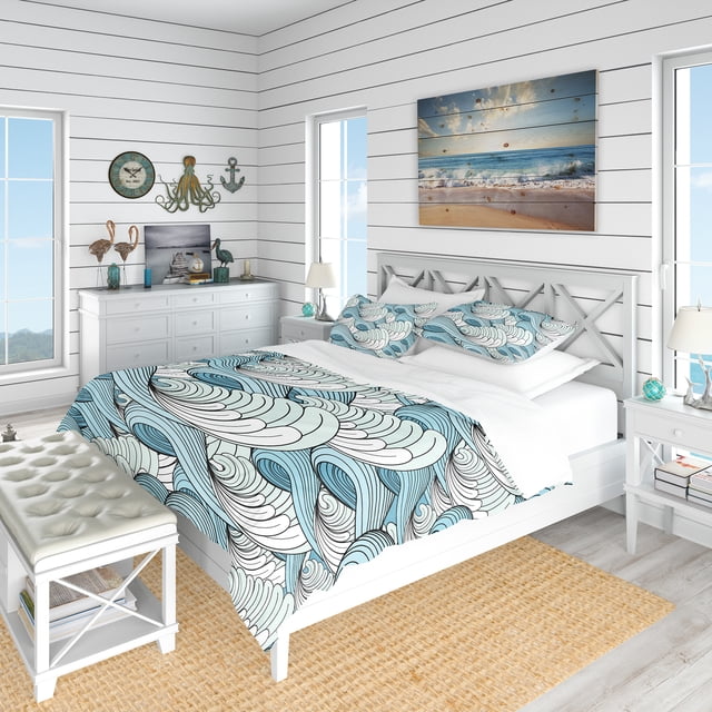 Designart 'Great Wave inspiration' Coastal Pattern Bedding Set - Duvet Cover & Shams
