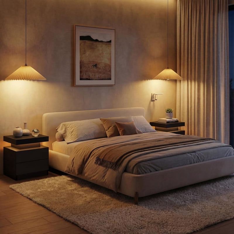 Howcool LED Nightstand, 2 Drawer Bedside Side Table with LED Lights for Bedroom Living Room