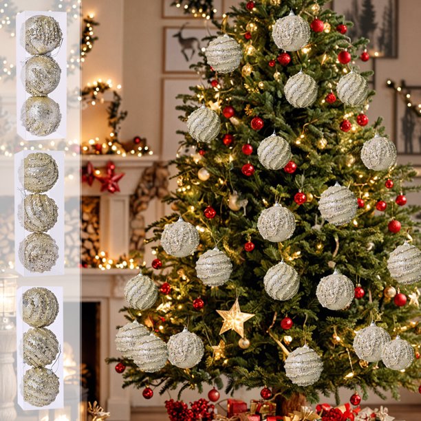 Bola Navideña con Lentejuelas Brillantes de Color Champán Bola Decorativa para Árbol de Navidad Bola Navideña