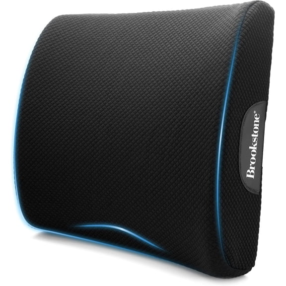 Brookstone Memory Foam Ergonomic Backrests with Washable Cover, Adjustable Strap, Black