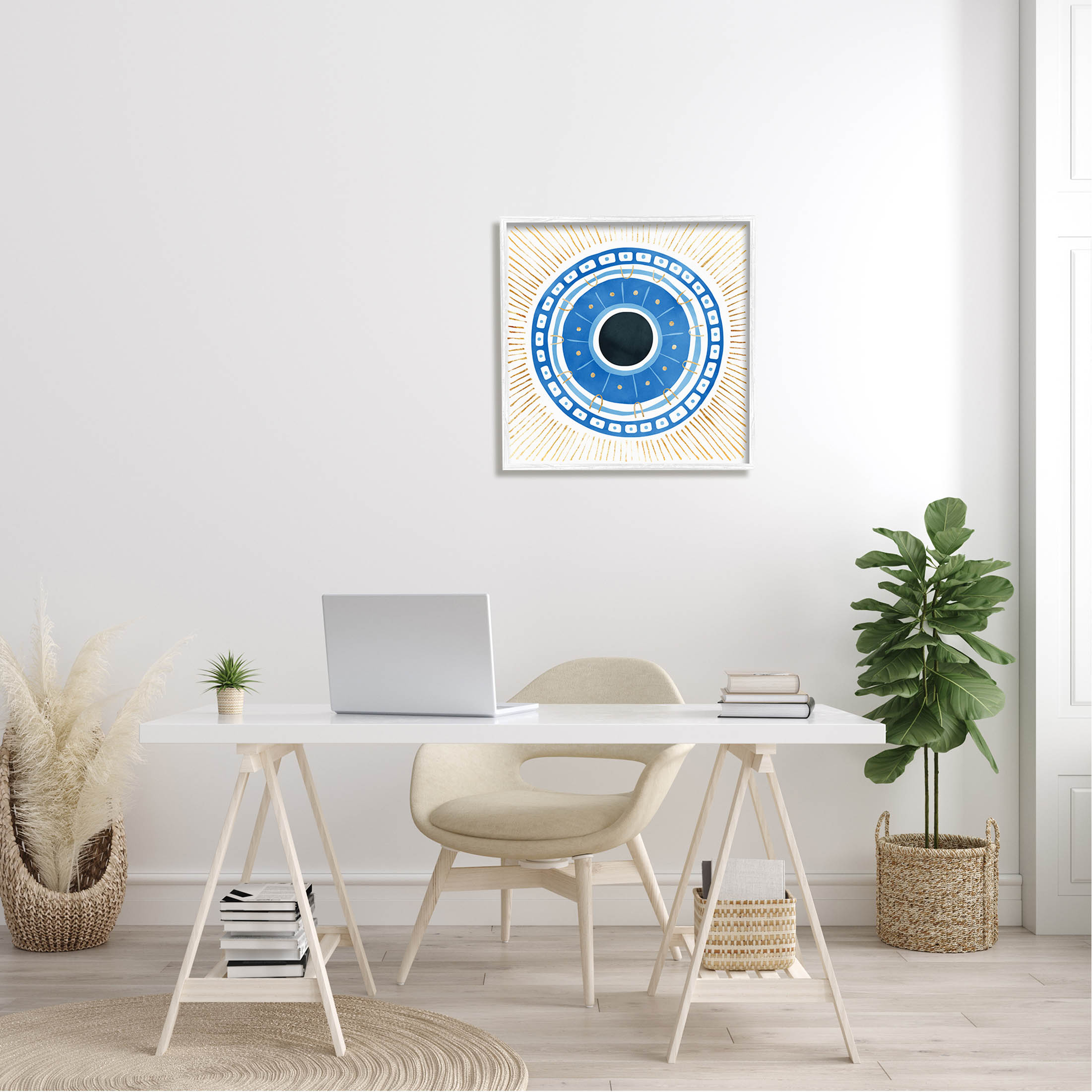Stupell Industries Patterned Evil Eye Mati Symbol Graphic Art White Framed Art Print Wall Art, Design by Ziwei Li