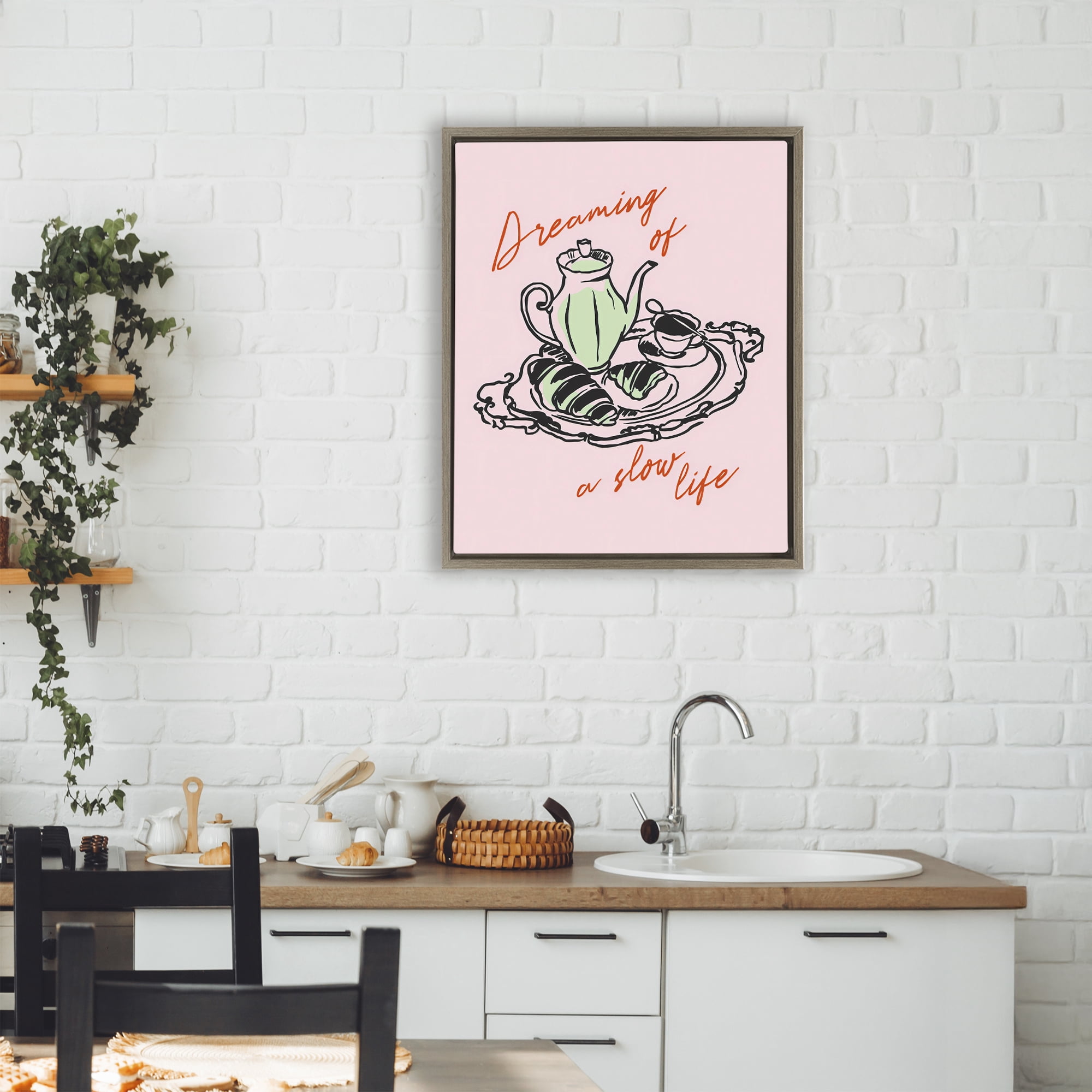 Stupell Industries Slow Life Tea Platter Brown Framed Floater Canvas Wall Art, design by The Prints Vibe