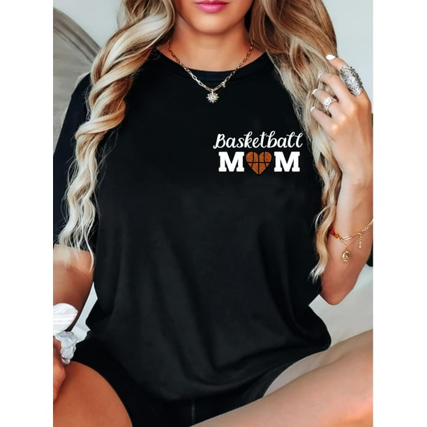 Basketball & Letter Print T-Shirt, Casual Crew Neck Short Sleeve T-Shirt For Spring & Summer