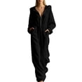 thumbnail image 3 of Tqcoqu Women's Corduroy Hooded Jumpsuit with Pocket,Half Zip Front Elastic High Waist Loose Long Sleeve One Piece Casual Outfit, 3 of 8
