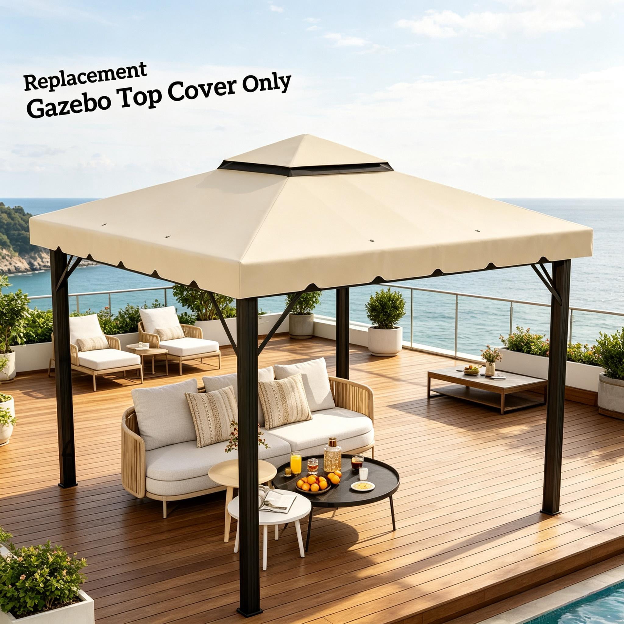 Outdoor Shelter Cover, Replacement Gazebo Top Cover with Double-Tier Ventilation Design, Garden Replacement Canopy Cover (Only Including Replacement Gazebo Top Cover)