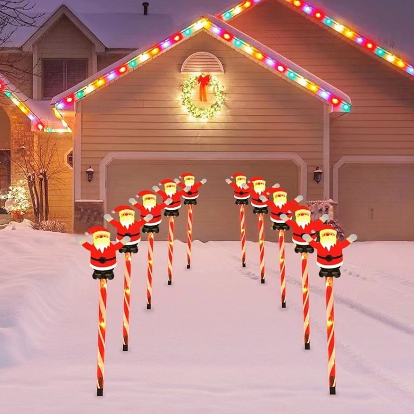 Solar Christmas Garden Stake Lights, Outdoor Waterproof Solar Santa Claus Garden Stake Christmas Pathway Lights for Christmas Decorations Garden Lawn Pathway Patio