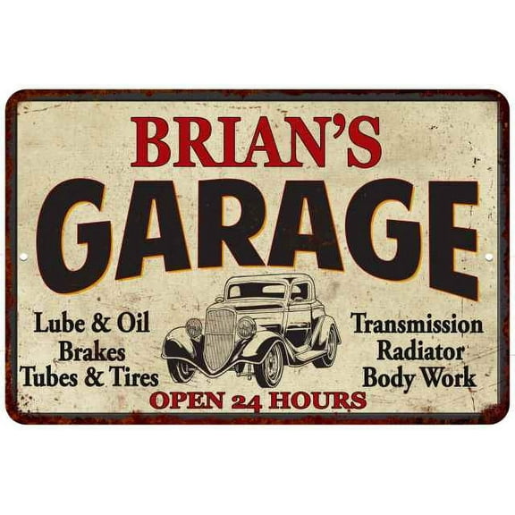 BRIAN'S Garage Man Cave Metal Sign Decor 8x12 108120014023