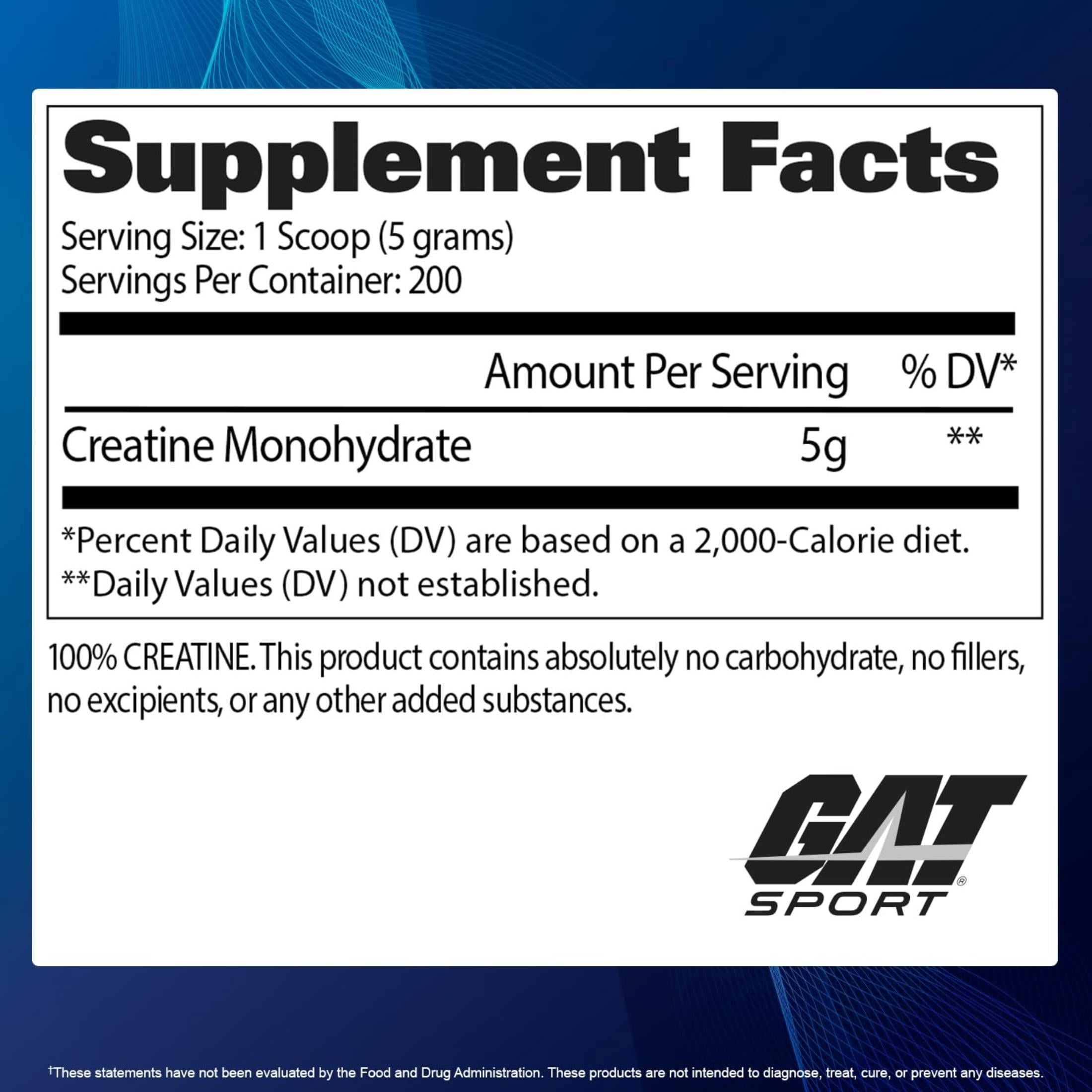 GAT Sport Creatine Monohydrate Powder Unflavored, 35.3 Oz, 200 Servings