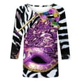 thumbnail image 4 of Aloohaidyvio Mardi Gras Shirts,Womens Mardi Gras Party Top 3/4 Sleeve Mask Shiny Glitter Print Crew Neck T-Shirt, Mardi Gras Clothing, 4 of 6