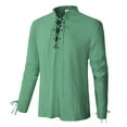 thumbnail image 2 of Bcfgryg Style Men's Shirt Long Sleeve Casual Daily Wear Tunic Top With Drawstring Pure Color Soft Stretch Fabric For All Seasons Men Shirts Casual Green XXL, 2 of 5