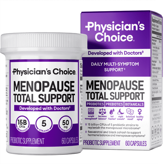 Physician's Choice Menopause Probiotic Supplement for Women - Supports Hormone Balance, Hot Flashes, Night Sweats, Weight Management, Bloating & Gut Health - 60 Counts