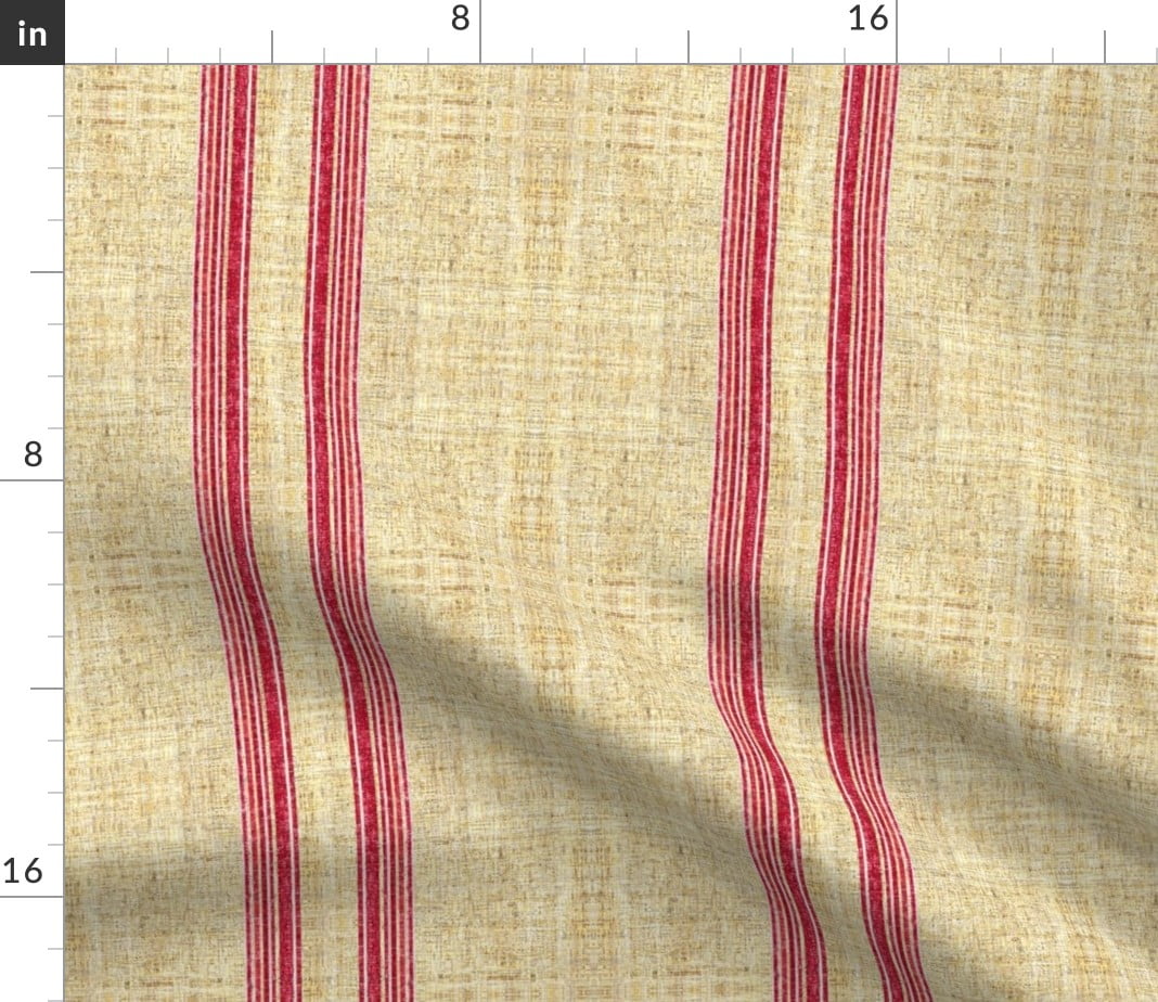 Vintage Cotton Fabric CLASSIC Pillow Ticking Print Red Stripes 44"w 1yd 