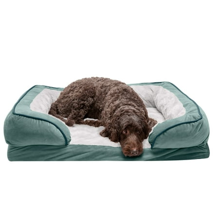 UPC: 0842229120004 | FurHaven Pet Products Velvet Waves Perfect Comfort Cooling Gel Memory Foam Sofa-Style Pet Bed for Dogs & Cats – Celadon Green Large
