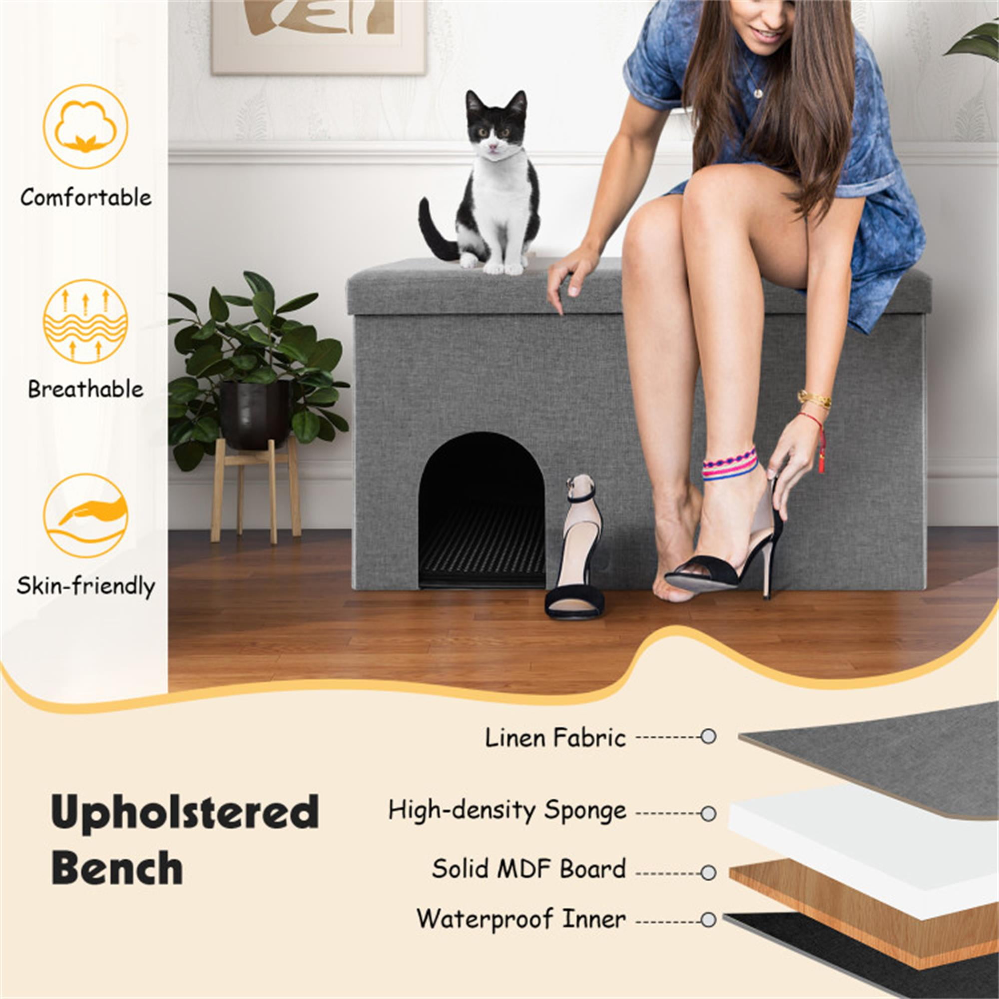 Kadyn 35" Cat House for Indoor Cats, Cat Litter Box Enclosure with Urine Proof Litter Mat, Kitty Condo Bed Cave, Gray