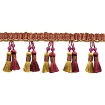 4" (10cm) Noblesse Collection Elegant Beaded Tassel Fringe | Fringe Trim # BTFH4,, Burgundy Gold Red #1253 (Carmine Red, Yellow Gold, Dark Red) Sold By The Yard (36"/3 ft/0.9m)