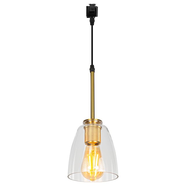 FSLiving Dimmable J Type Track Light Pendants Retro Lighting Industrial Light Fixtures E26 Socket Clear Bell Glass 3.2 Ft, Track Mount Industrial Style for Barn Kitchen Island Planting Customizable