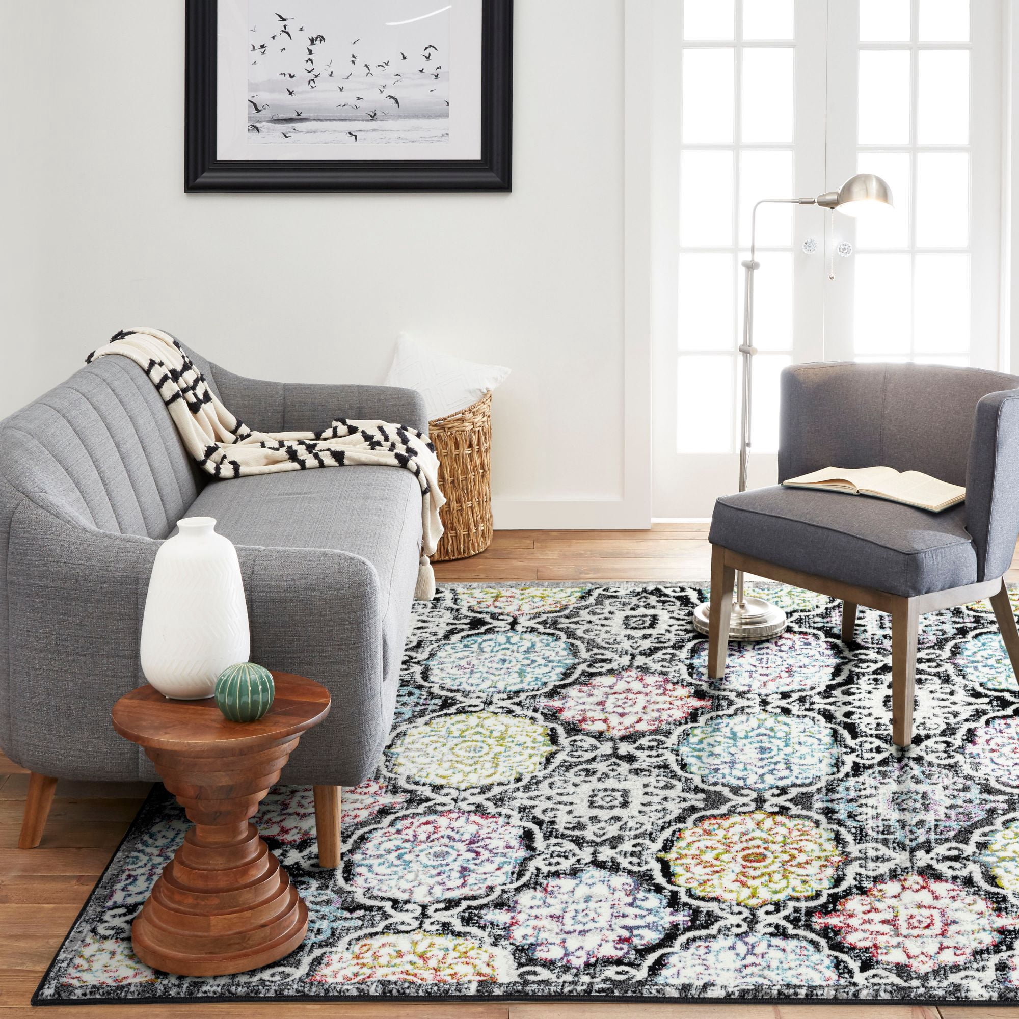 Home Dynamix Boho Andorra Transitional Damask Area Rug, Black/Pink, 5'2"x7'2"