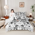 thumbnail image 4 of jejeloiu Boho Horse Floral Queen Comforter Set,White Gray Bedding Comforter Set For Adults Reversible 3 Pieces, 4 of 8