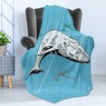 thumbnail image 4 of Whale Soft Flannel Fleece Blanket, Shoal of Whales in Colors Swimming in the Ocean Together Theme Hand Drawing Image, Cozy Plush for Indoor and Outdoor Use, 70" x 90", White and Blue, by Ambesonne, 4 of 5