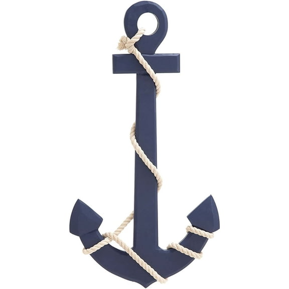 Nagina International Blue Wood Ship Anchor White Rope Wall Art Nautical Sailor Sea Ocean Beach Decor - Home Decor - Pirate Nursery Gift