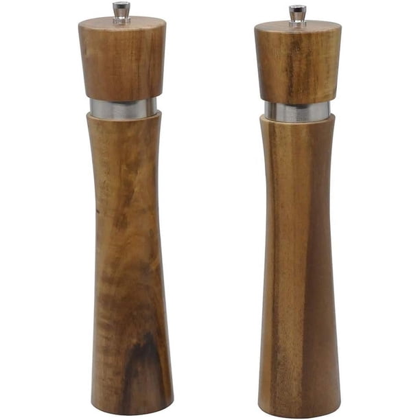 Juego de 2 molinillos de sal y pimienta de madera de acacia, kit de molinillo de pimienta de 10 pulgadas, rotor de madera manual con grosor ajustable (juego de molinillos de sal y pimienta de madera)