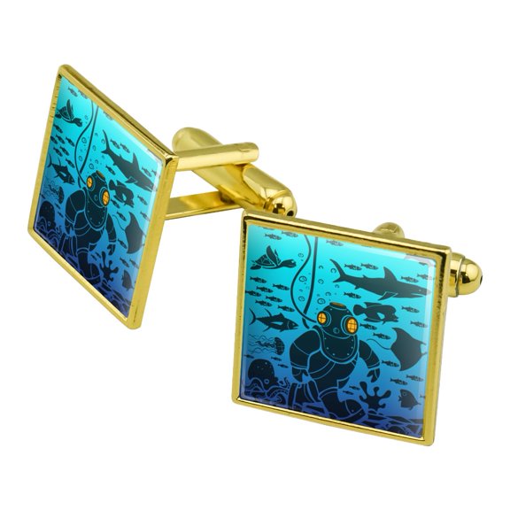 Diver Retro Ocean Sea Diving Square Cufflink Set - Silver or Gold