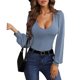 thumbnail image 1 of Sudadera De Punto Cuello Redondo Linterna Manga Larga Slim Fit Sudadera De Punto De Mujer De Moda Azul Real L, 1 of 6