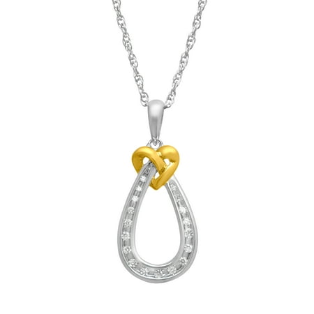 1/10 ct Diamond Open Teardrop Pendant Necklace in 14kt Gold-Plated Sterling Silver