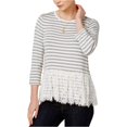 thumbnail image 1 of maison Jules - Camiseta con adornos de encaje y péplum a rayas para mujer, blanco, grande, 1 of 2