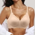 thumbnail image 2 of PEASKJP Womens Bras Womens Comfortable Wireless Bras Push Up Seamless Bralettes Soft V Neck Brassiere Scalloped Full Coverage Everyday Bra (Beige,S), 2 of 4
